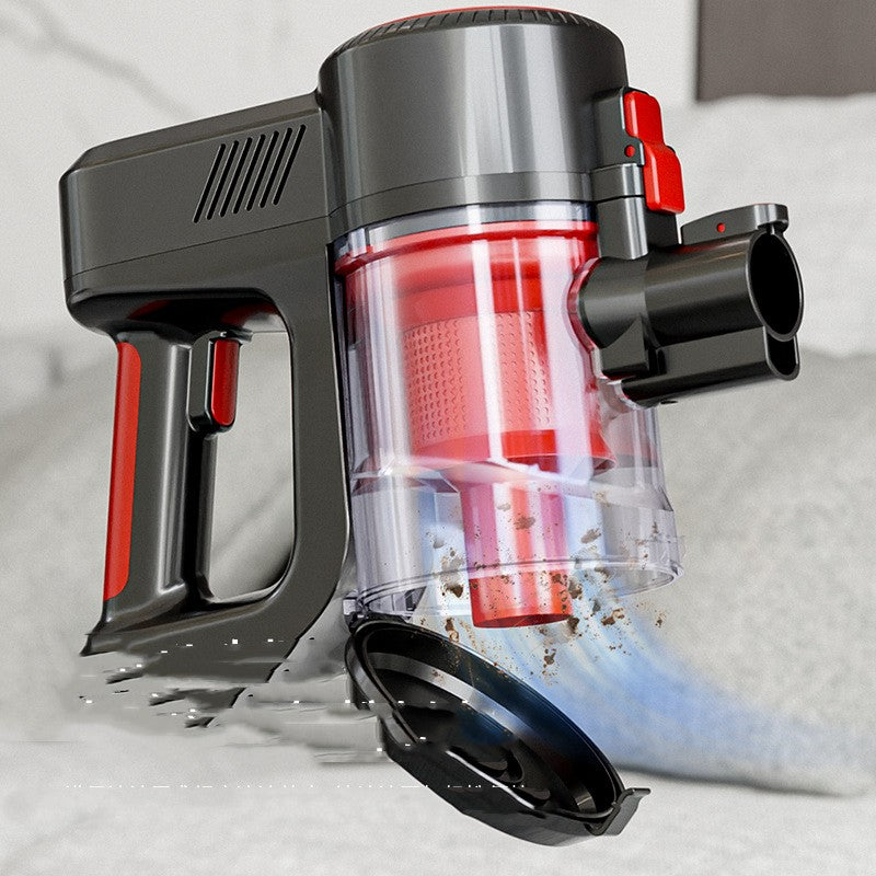 Close-up of the handheld vacuum and clear collection chamber