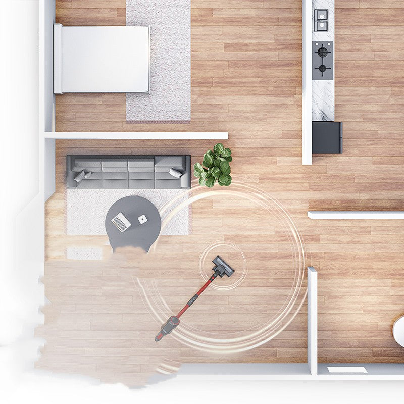 Overhead view of the vacuum cleaning a living area